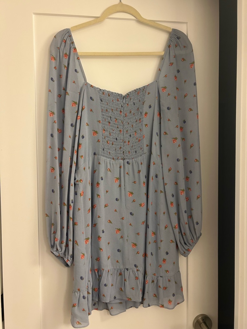 Reformation Light Blue Floral Smocked Dress